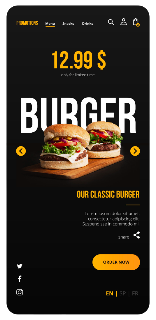 burger landing page mobile 1 منوی دیجیتال