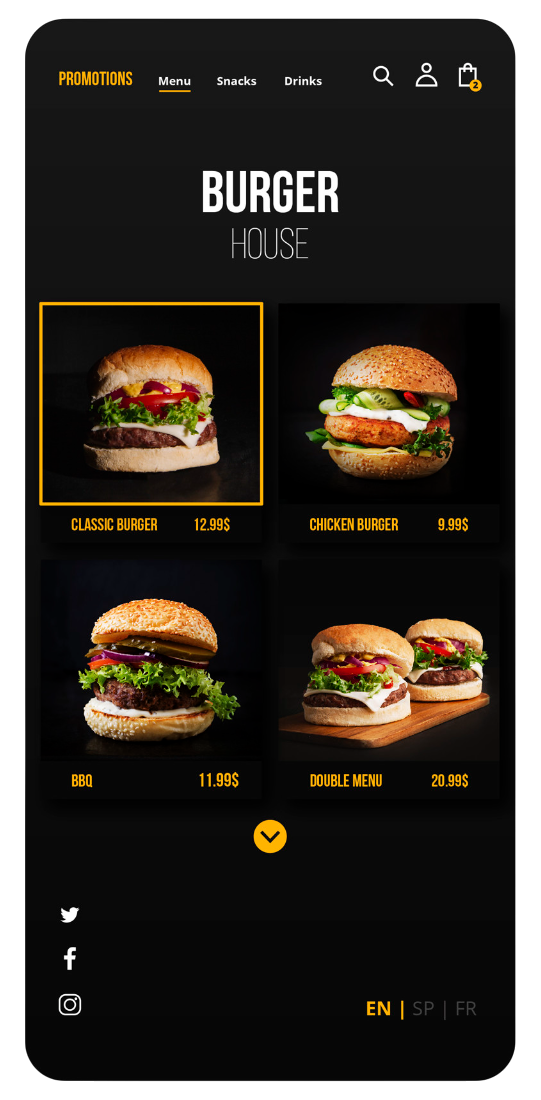 burger landing page mobile 2 منوی دیجیتال